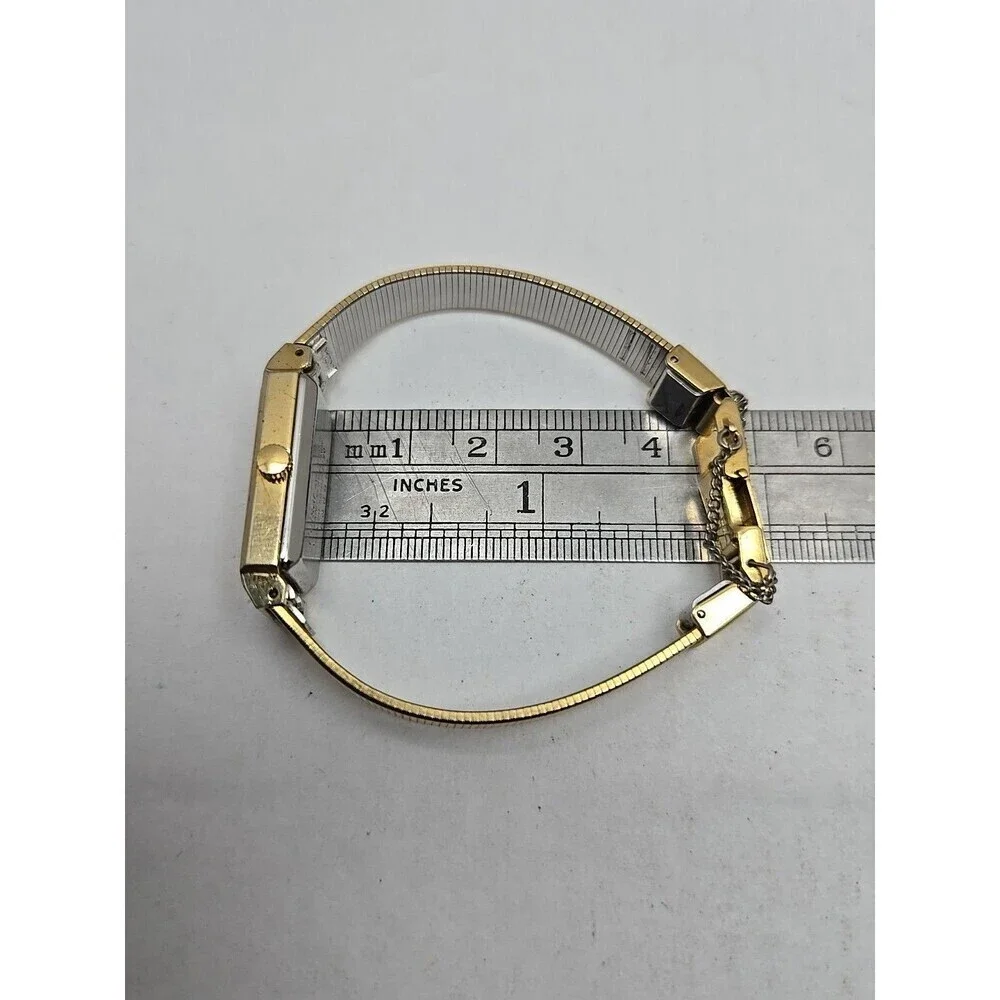 Vintage Pulsar by Seiko Tank Watch Womens Gold Tone Diamond New Battery Sz Small